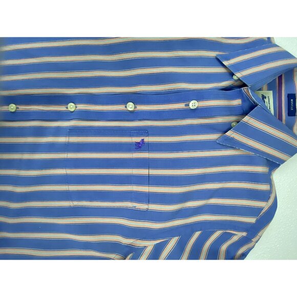 Vintage Abercrombie Mens Blue & Peach Muscle Fit Striped Button-Down Shirt Med - Picture 14 of 16